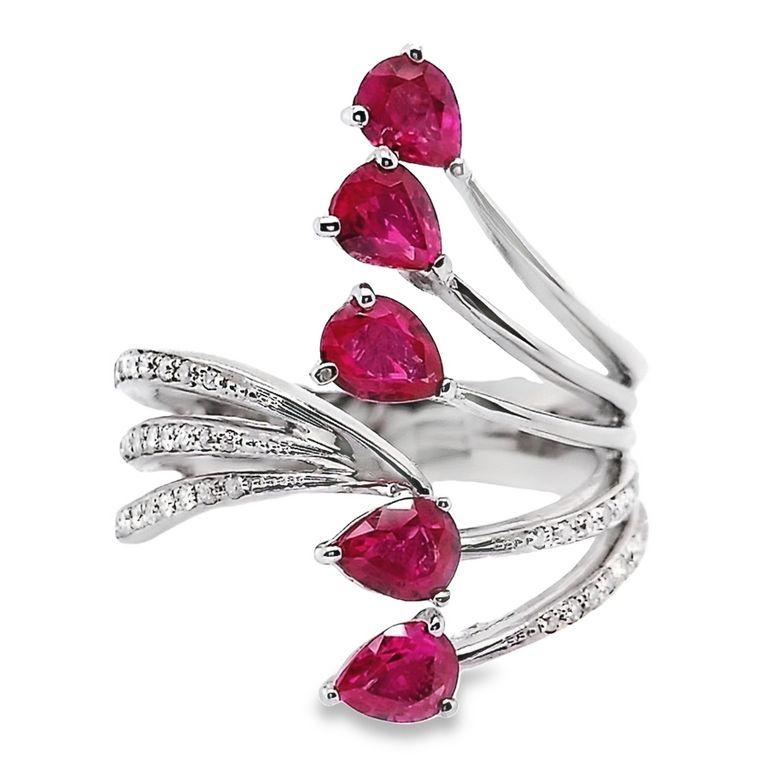 1.38ct NATURAL BURMA RUBIES and 0.17ct NATURAL DIAMONDS set with 18K White Gold Ring