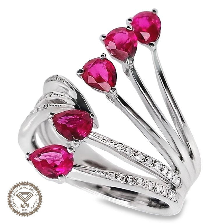 1.38ct NATURAL BURMA RUBIES and 0.17ct NATURAL DIAMONDS set with 18K White Gold Ring