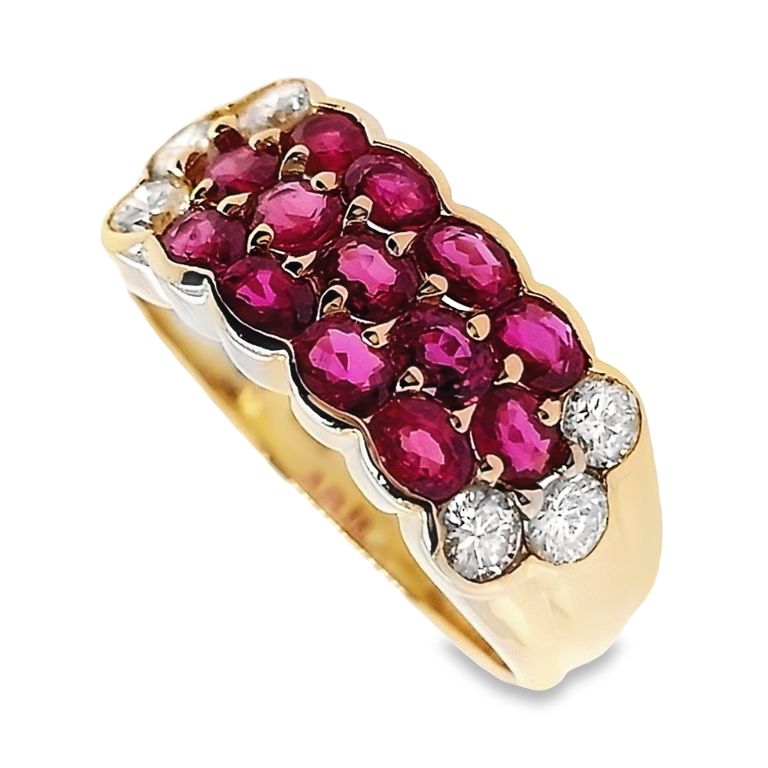 1.24ct Natural Rubies and 0.41ct Natural Diamonds set in 18k Yellow Gold Ring