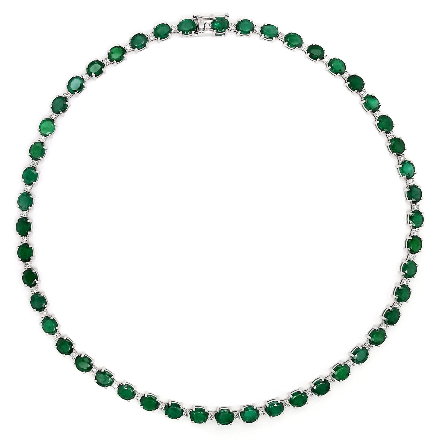 29.42ct NATURAL ZAMBIAN EMERALDS and 1.77ct NATURAL DIAMONDS set in  18K White Gold Necklace