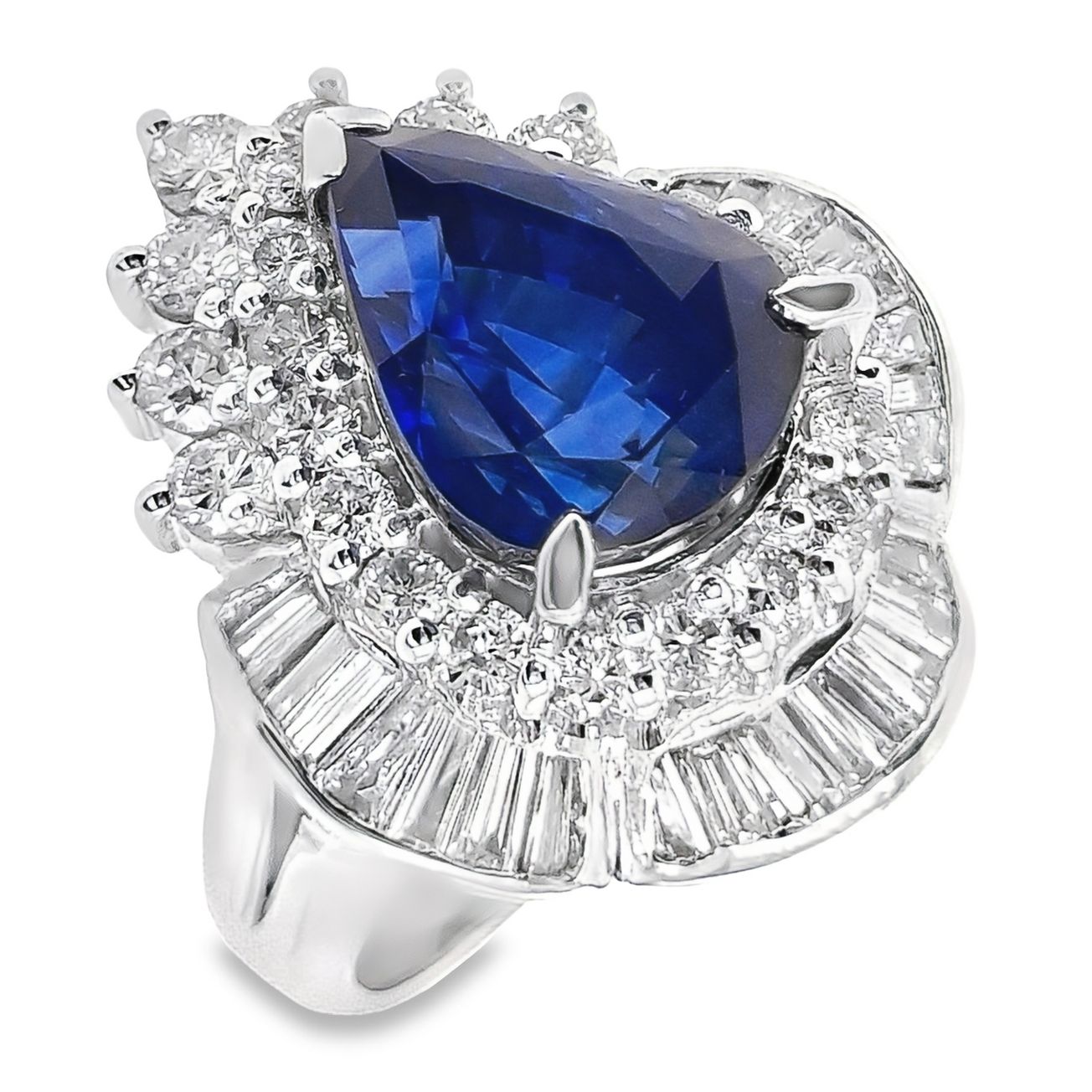 5.79ct Kashmir Sapphire Vivid Blue 1.73ct Natural Diamonds set with Platinum Ring - SALE