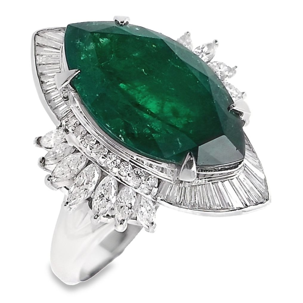 8.53ct Fine Vivid Colombia Emerald 1.49ct Natural Diamonds set with Platinum Ring - SALE