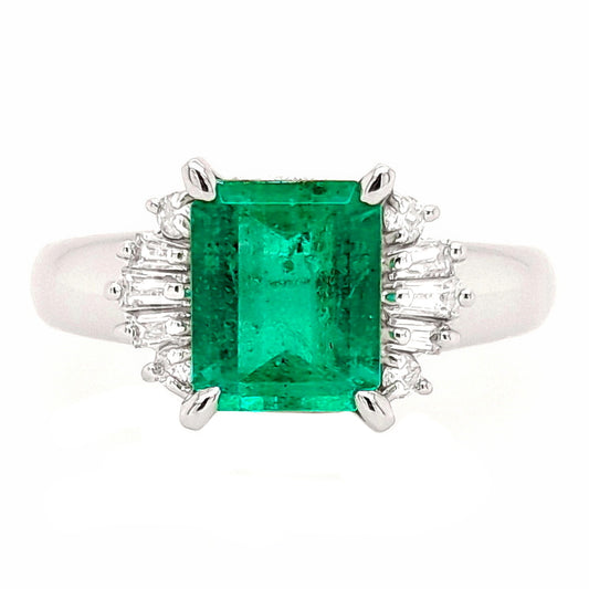 1.44ct Natural Emerald and 0.23ct Natural Diamonds set with Platinum Ring - SALE