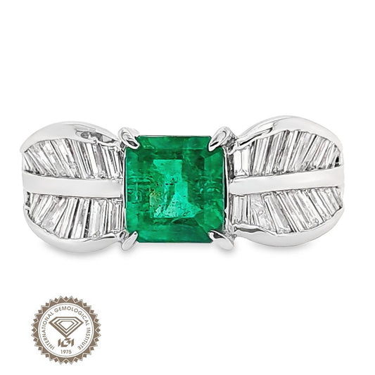 1.39ct NATURAL COLOMBIA EMERALD and 1.00ct NATURAL DIAMONDS set in Platinum Ring