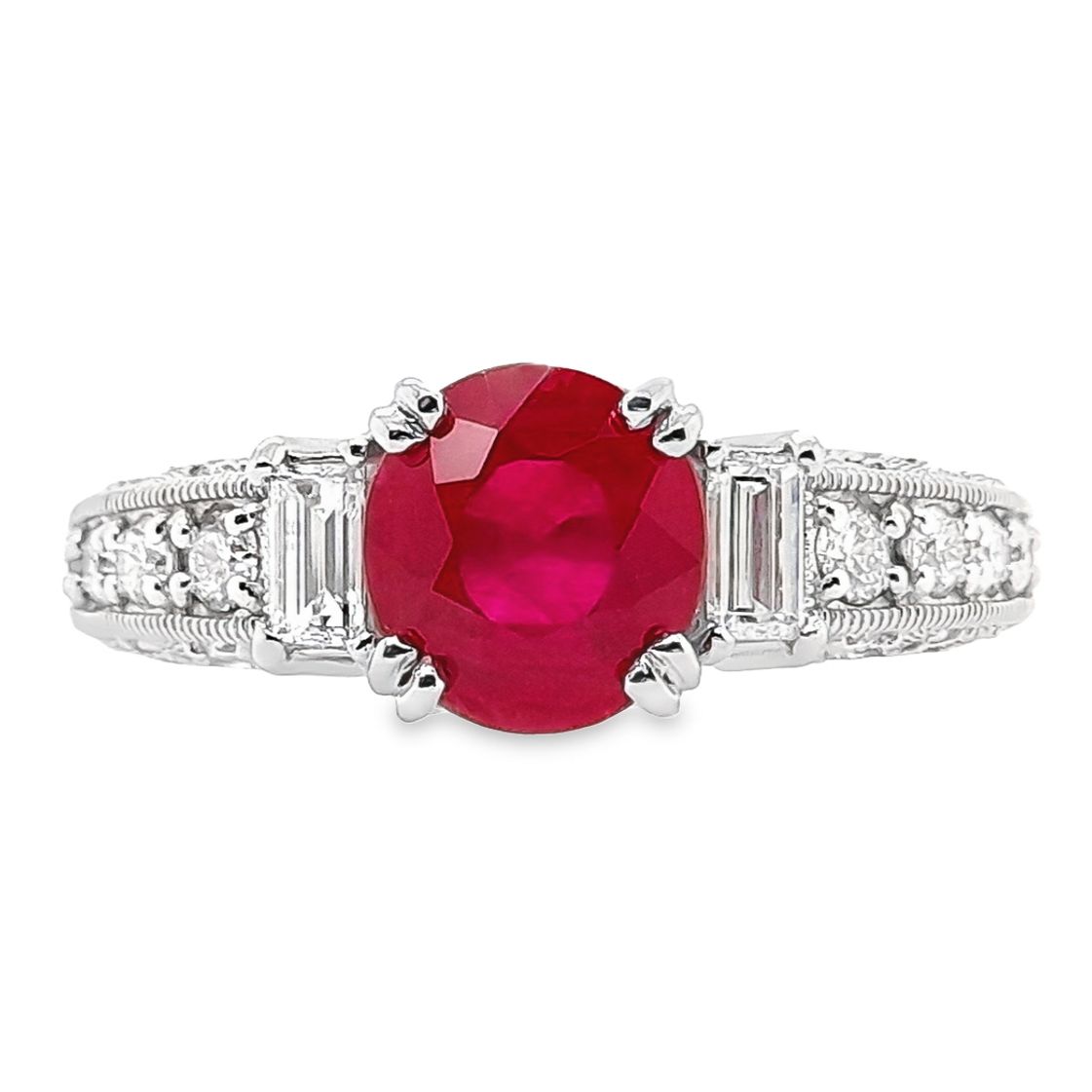 2.20ct Burma Vivid Ruby and 0.74ct Natural Diamonds set in Platinum Ring - SALE