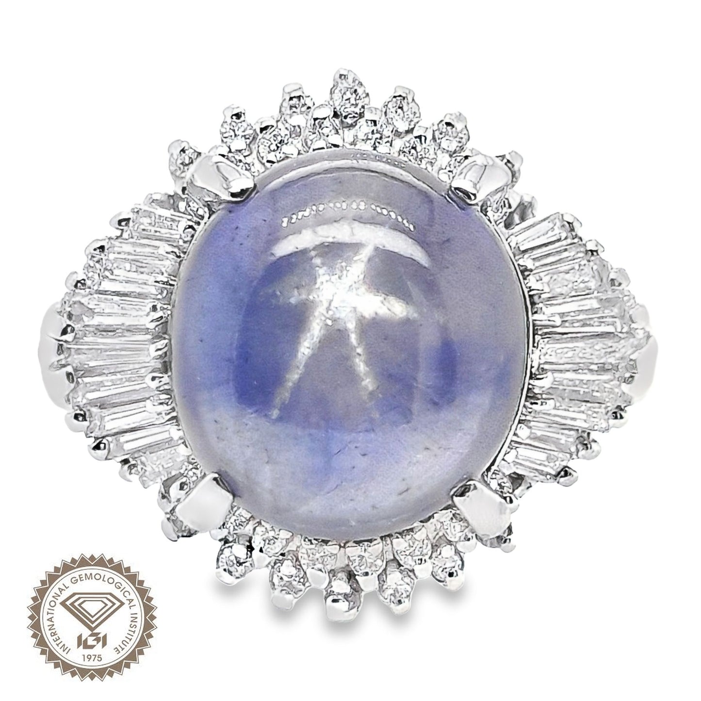 11.75ct NATURAL NOT-HEATED STAR-SAPPHIRE and 0.53ct NATURAL DIAMONDS set in Platinum Ring