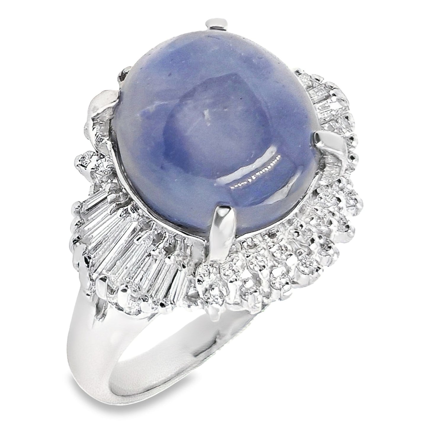 11.75ct NATURAL NOT-HEATED STAR-SAPPHIRE and 0.53ct NATURAL DIAMONDS set in Platinum Ring