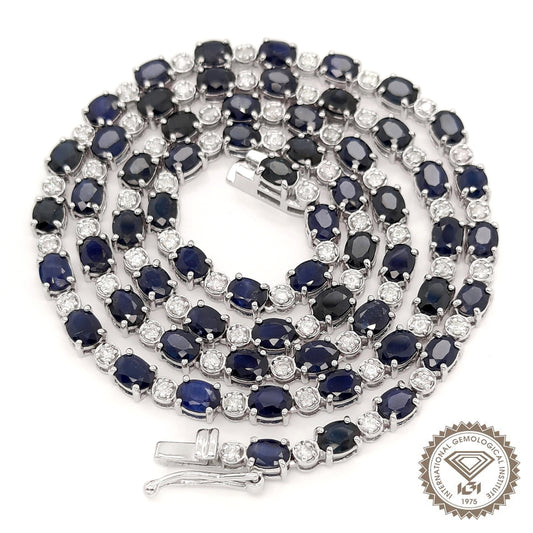 12.68ct NATURAL SAPPHIRES and 0.90ct NATURAL DIAMONDS set with 18K White Gold Necklace