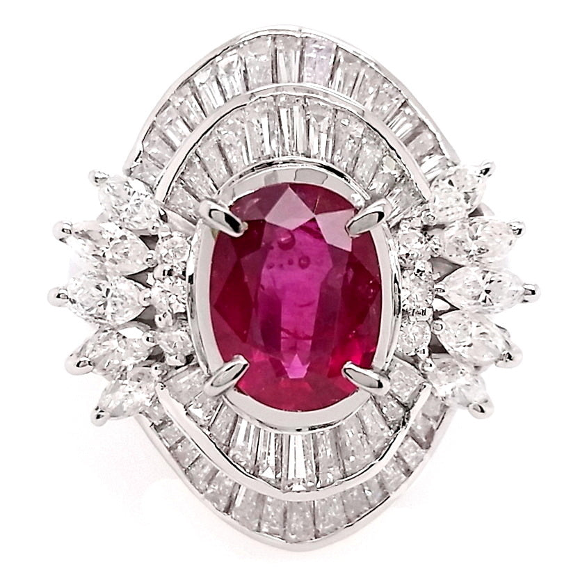 1.34ct NATURAL RUBY accented by 1.93ct NATURAL DIAMONDS set in Platinum Ring