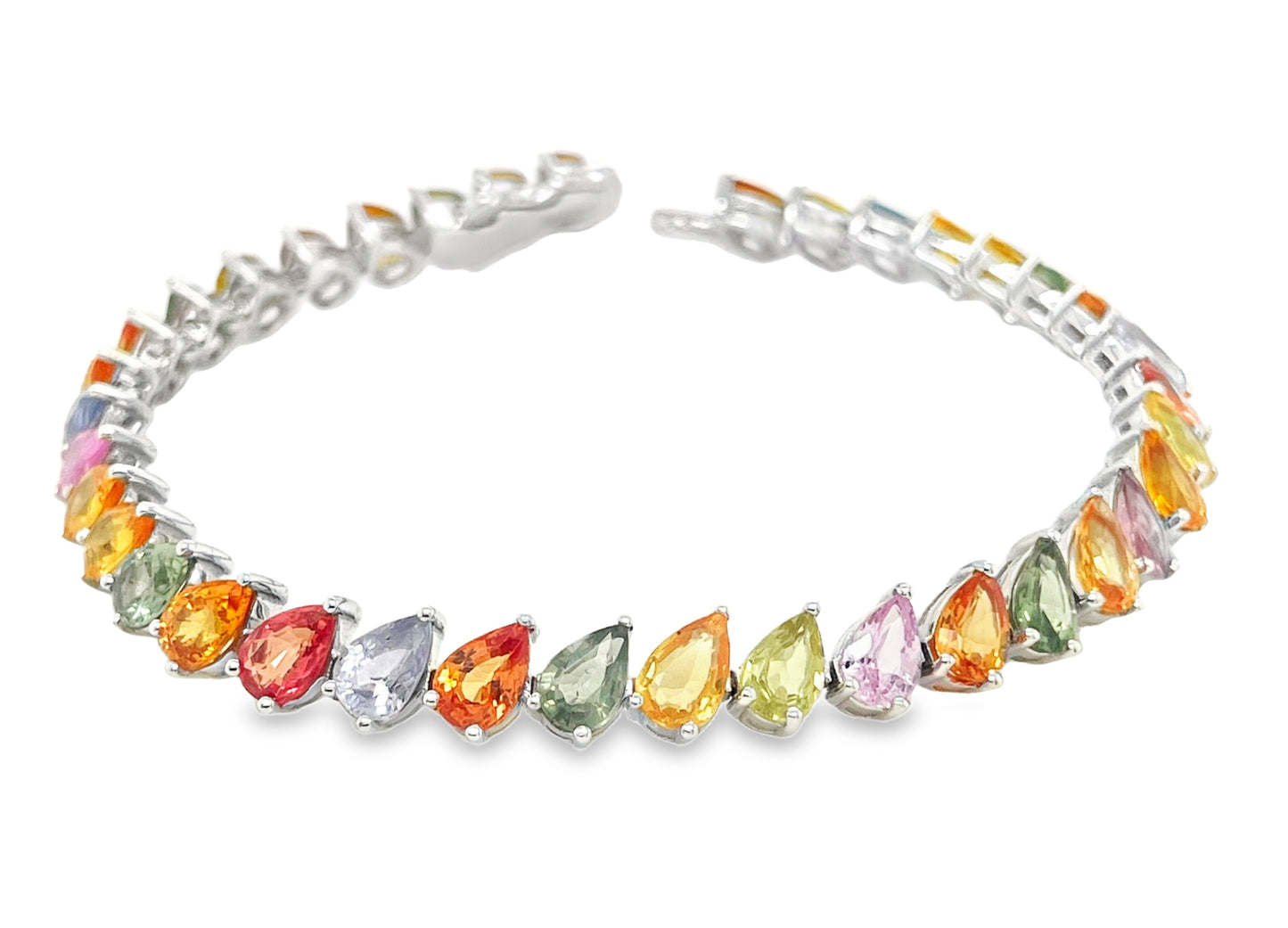 15.69ct Natural Multi-Color Sapphires set with 14KT White Gold Bracelet