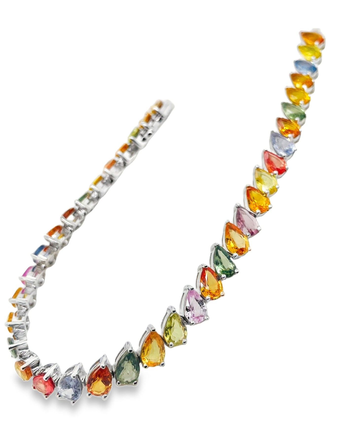 15.69ct Natural Multi-Color Sapphires set with 14KT White Gold Bracelet