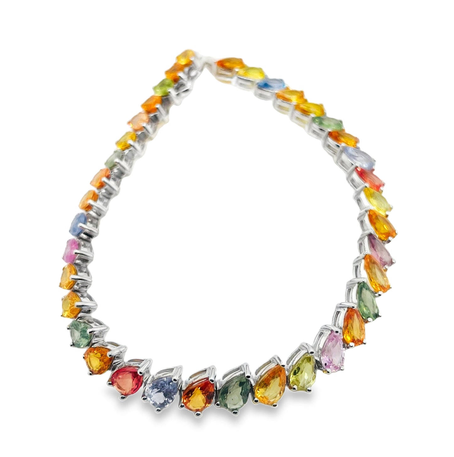 15.69ct Natural Multi-Color Sapphires set with 14KT White Gold Bracelet