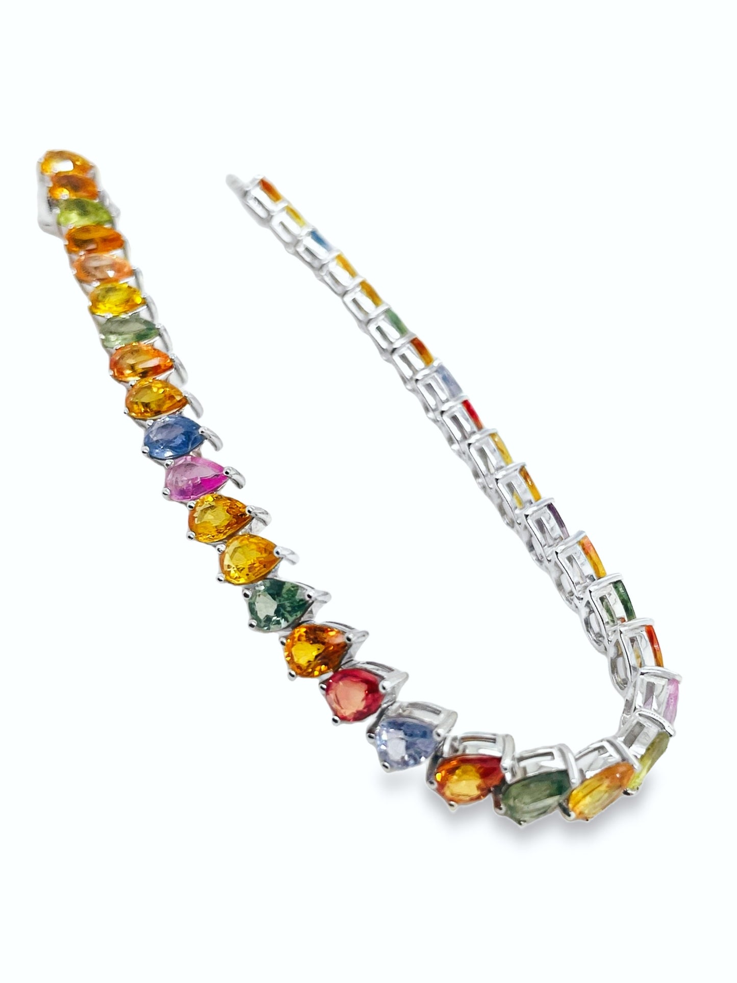 15.69ct Natural Multi-Color Sapphires set with 14KT White Gold Bracelet