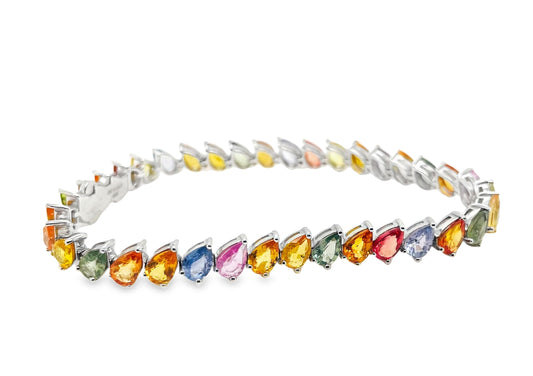 15.69ct Natural Multi-Color Sapphires set with 14KT White Gold Bracelet