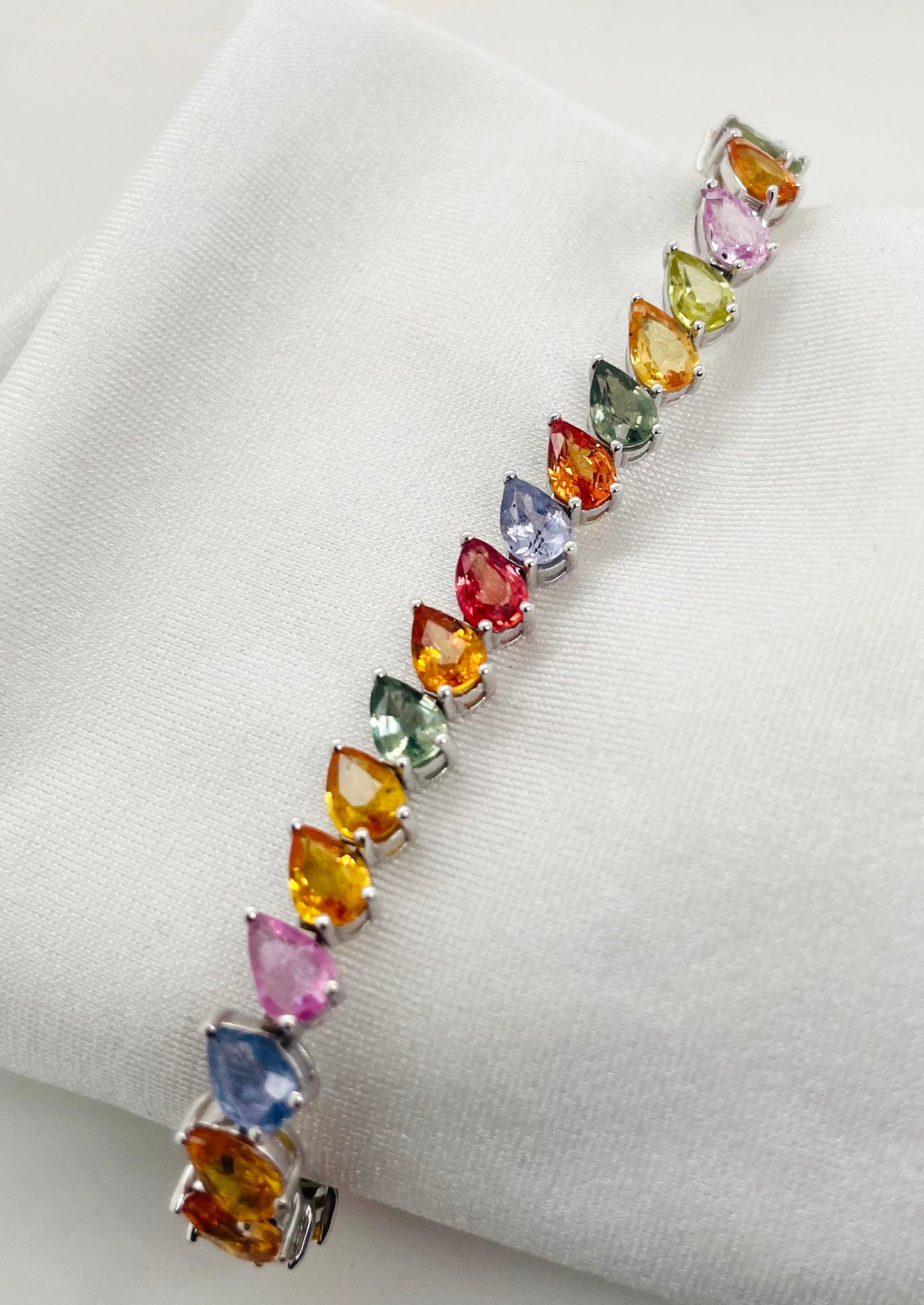 15.69ct Natural Multi-Color Sapphires set with 14KT White Gold Bracelet