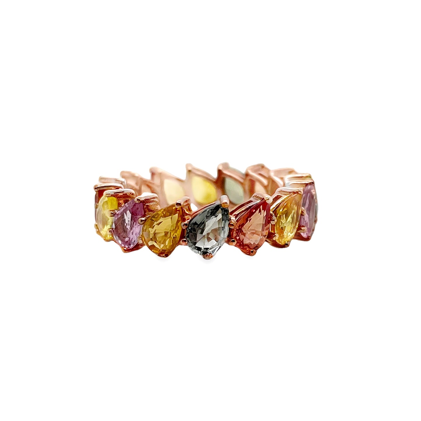 8.43ct NATURAL MULTI-COLOR SAPPHIRES set with 14KT Pink Gold Ring - SALE