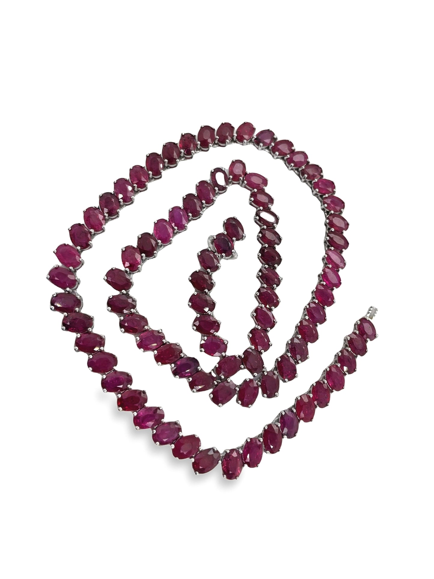 41.71ct Natural Rubies set in 14K White Gold Necklace