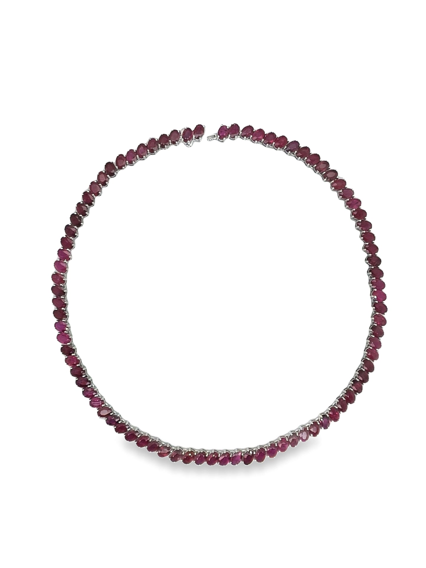 41.71ct Natural Rubies set in 14K White Gold Necklace