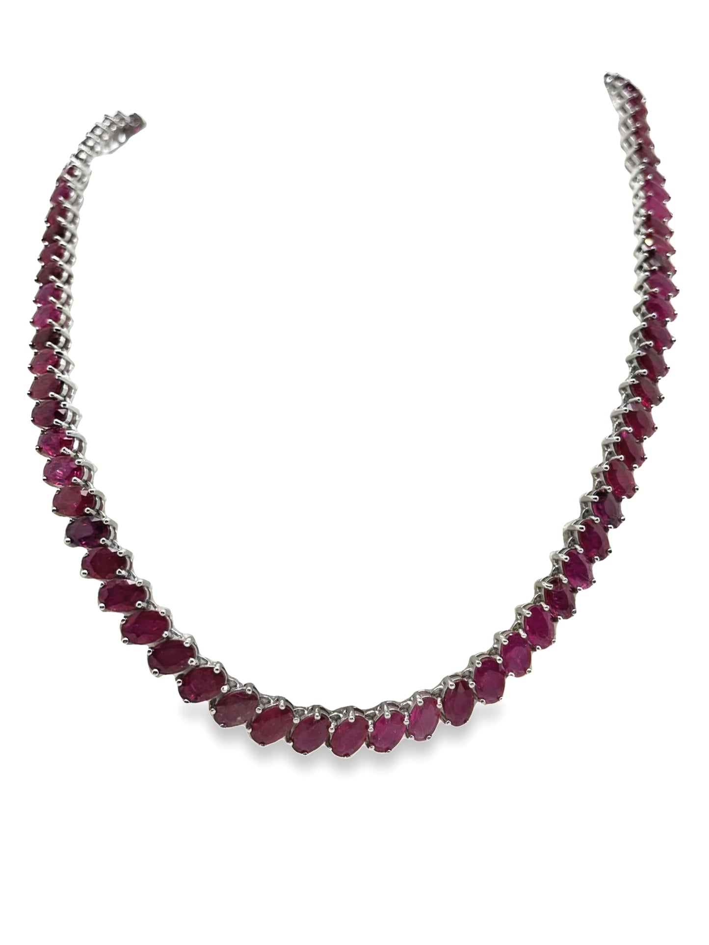 41.71ct Natural Rubies set in 14K White Gold Necklace