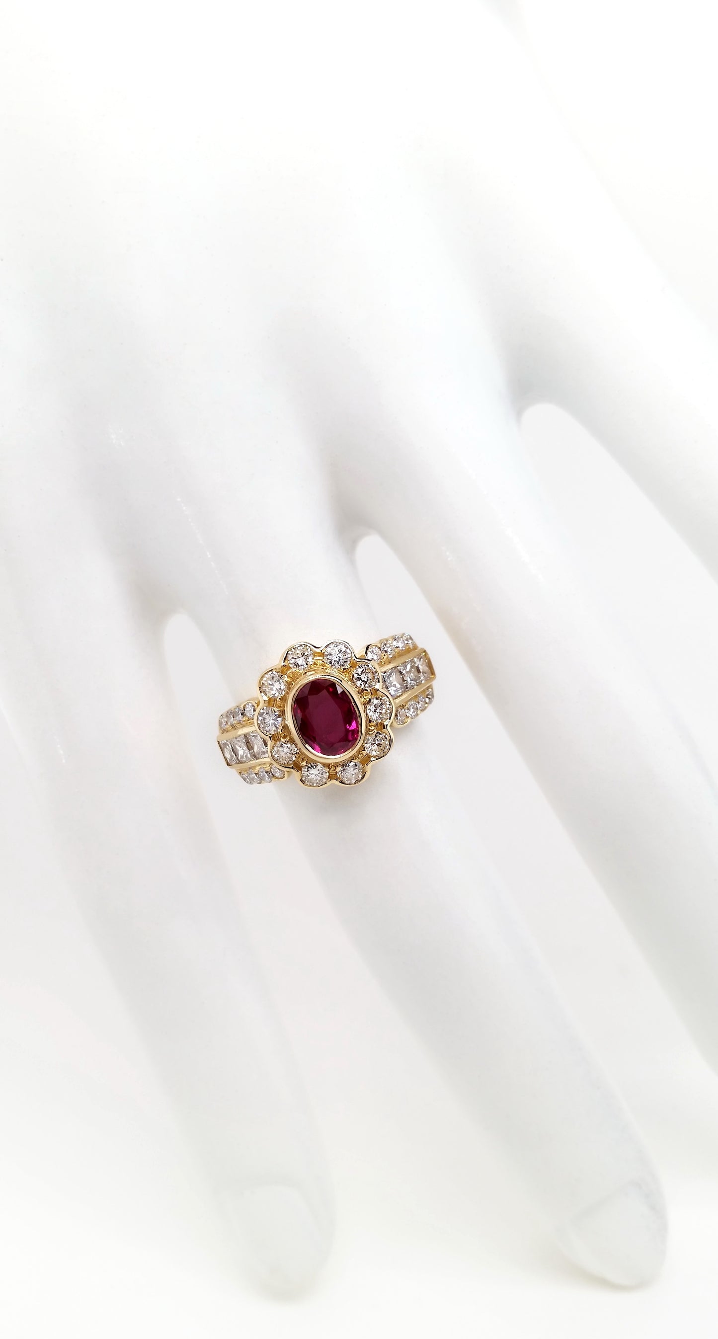 0.93ct NATURAL RUBY accented by 1.27ct NATURAL DIAMONDS Ring set with 18KT Yellow Gold - SALE