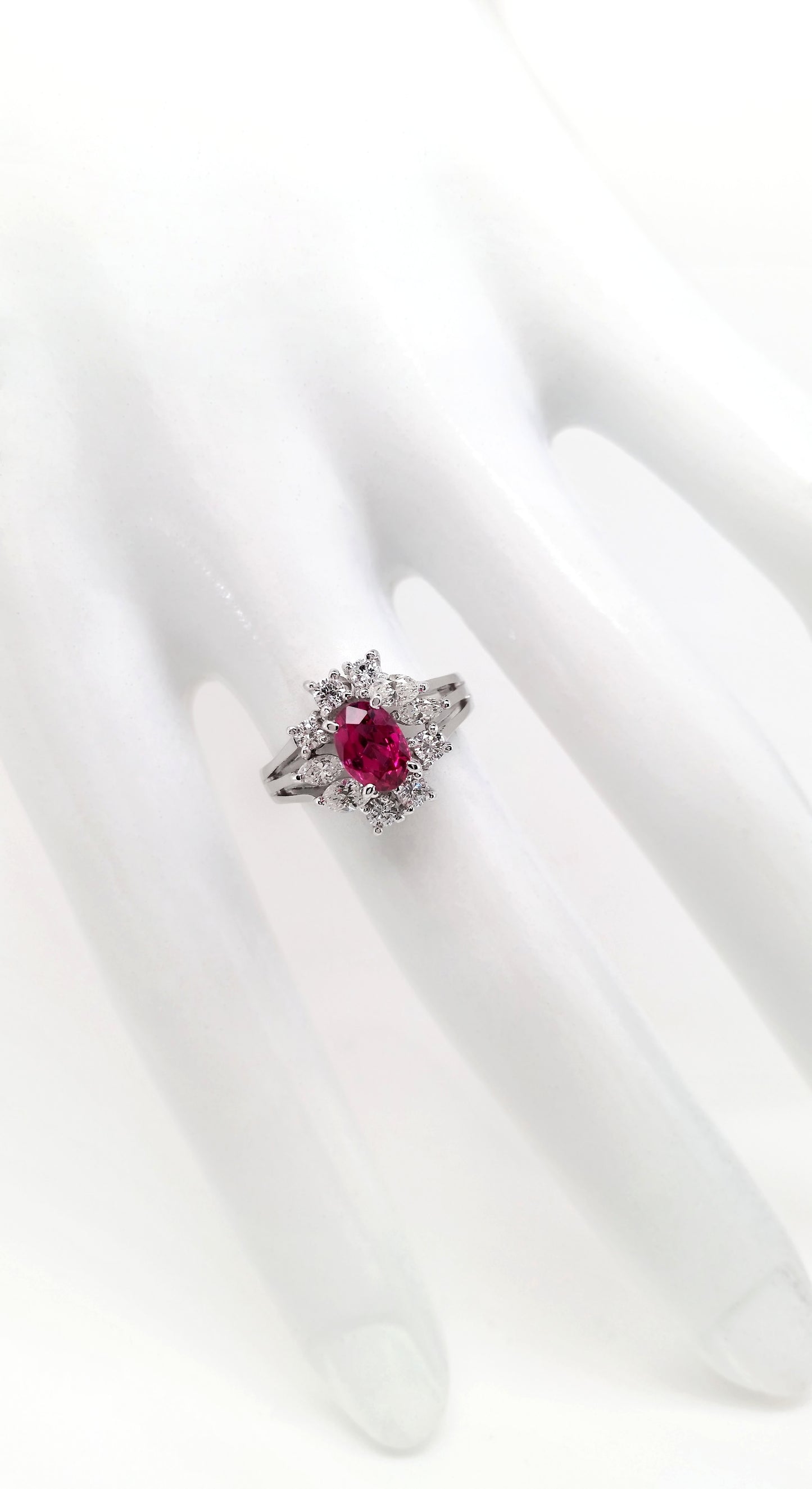 0.96ct NATURAL NOT-TREATED THAI RUBY accented by 0.64ct NATURAL DIAMONDS set with Platinum Ring - SALE