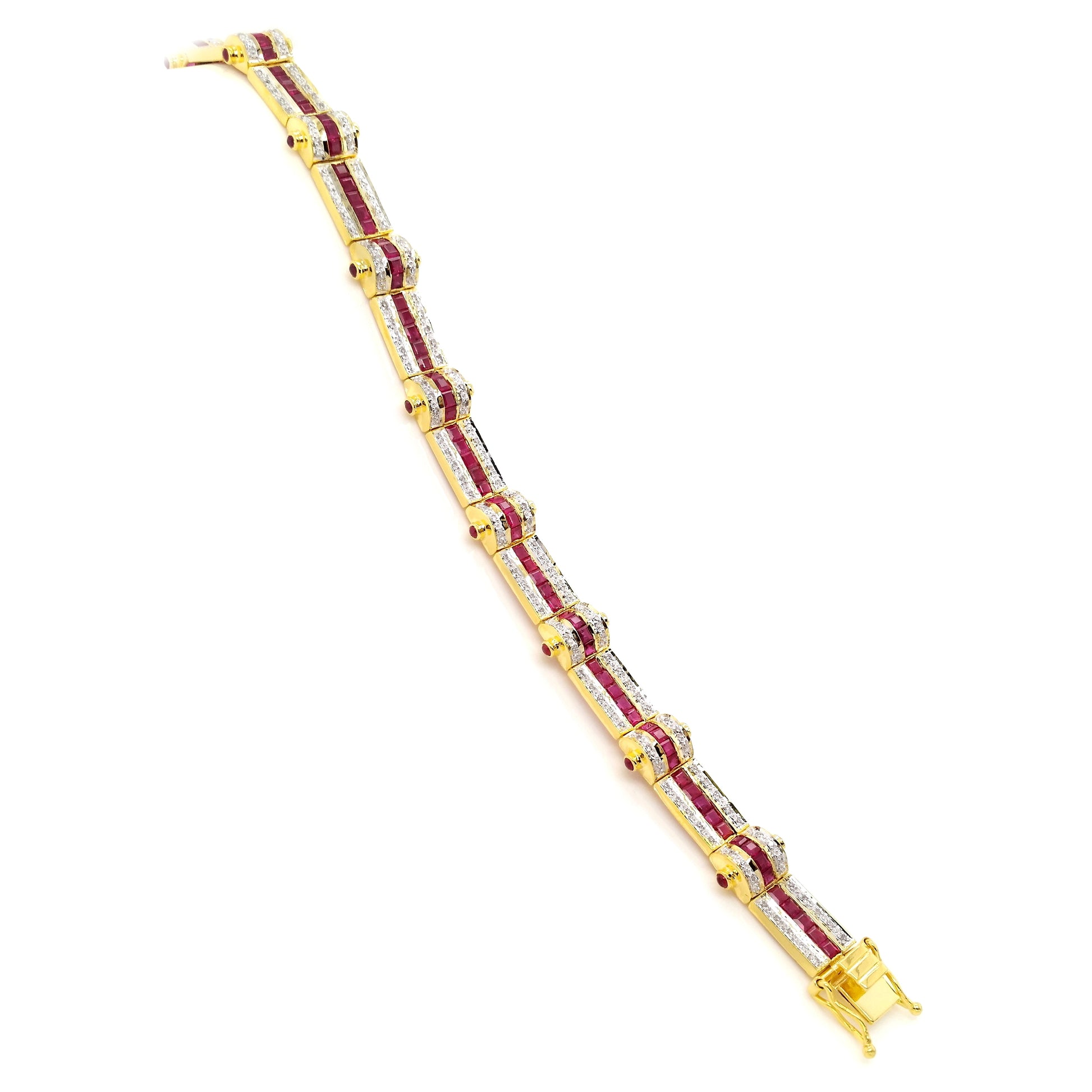 8.70ct NATURAL RUBIES and 0.72ct NATURAL DIAMONDS Bracelet set with 18K Yellow & White Gold.