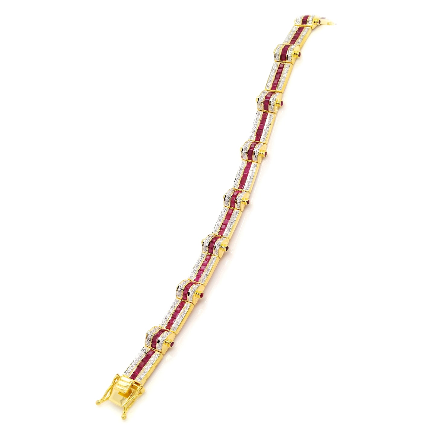 8.70ct NATURAL RUBIES and 0.72ct NATURAL DIAMONDS Bracelet set with 18K Yellow & White Gold.