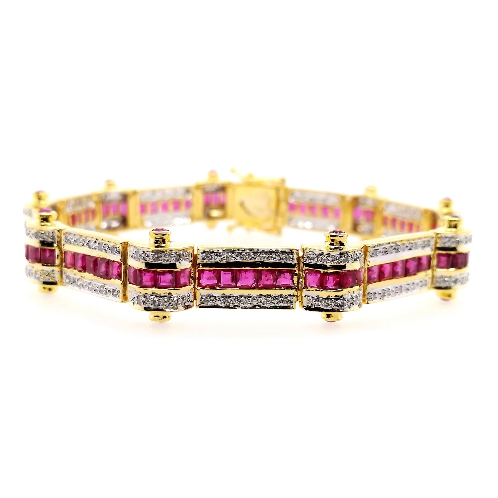 8.70ct NATURAL RUBIES and 0.72ct NATURAL DIAMONDS Bracelet set with 18K Yellow & White Gold.