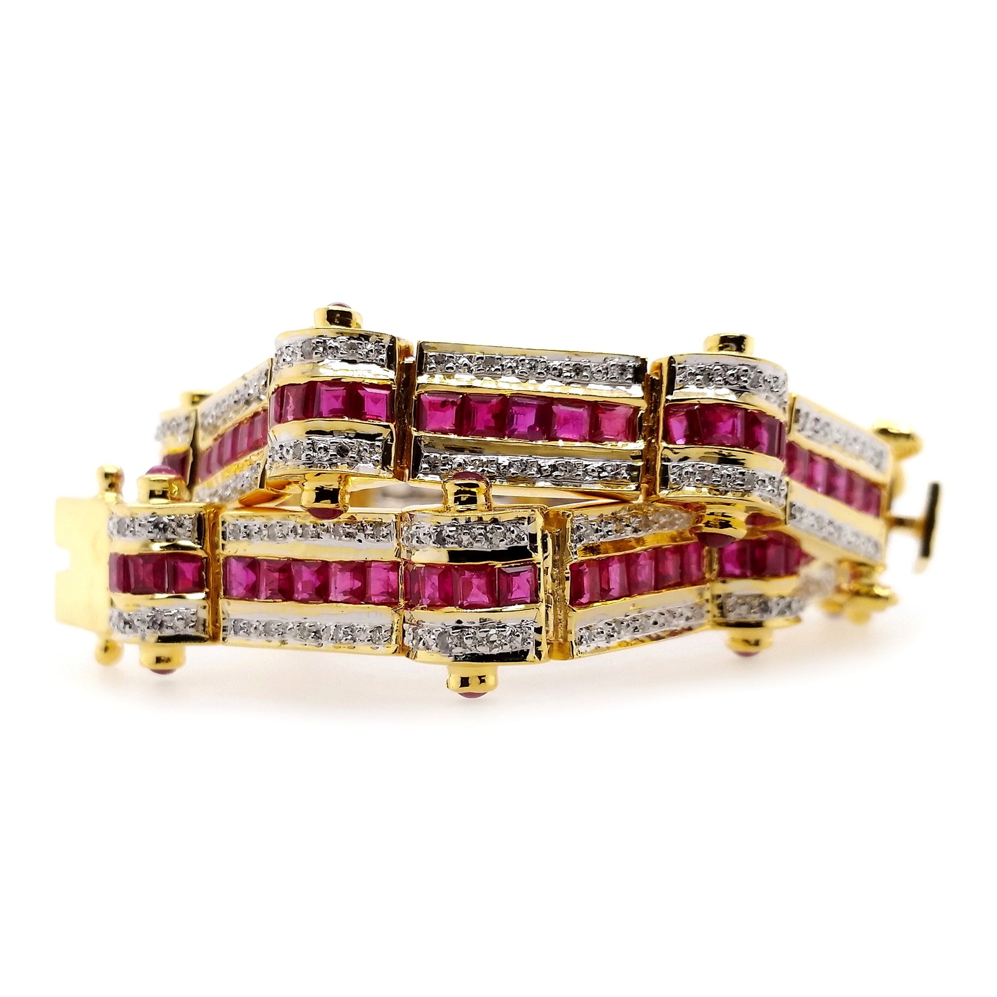 8.70ct NATURAL RUBIES and 0.72ct NATURAL DIAMONDS Bracelet set with 18K Yellow & White Gold.