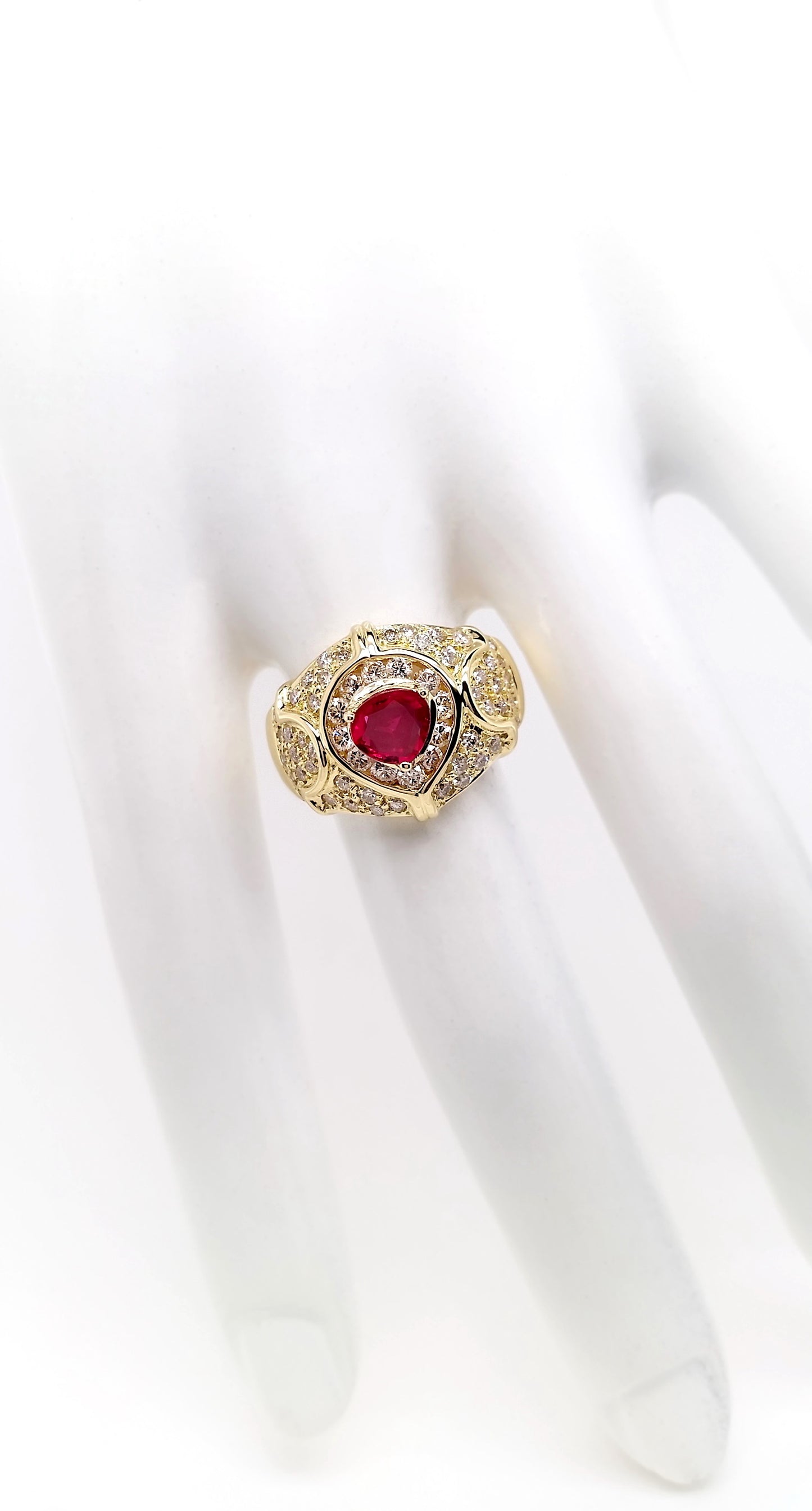 0.55ct NATURAL RUBY accented by 1.00ct NATURAL DIAMONDS set with 18KT Yellow Gold Ring - SALE