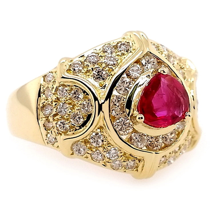 0.55ct NATURAL RUBY accented by 1.00ct NATURAL DIAMONDS set with 18KT Yellow Gold Ring - SALE