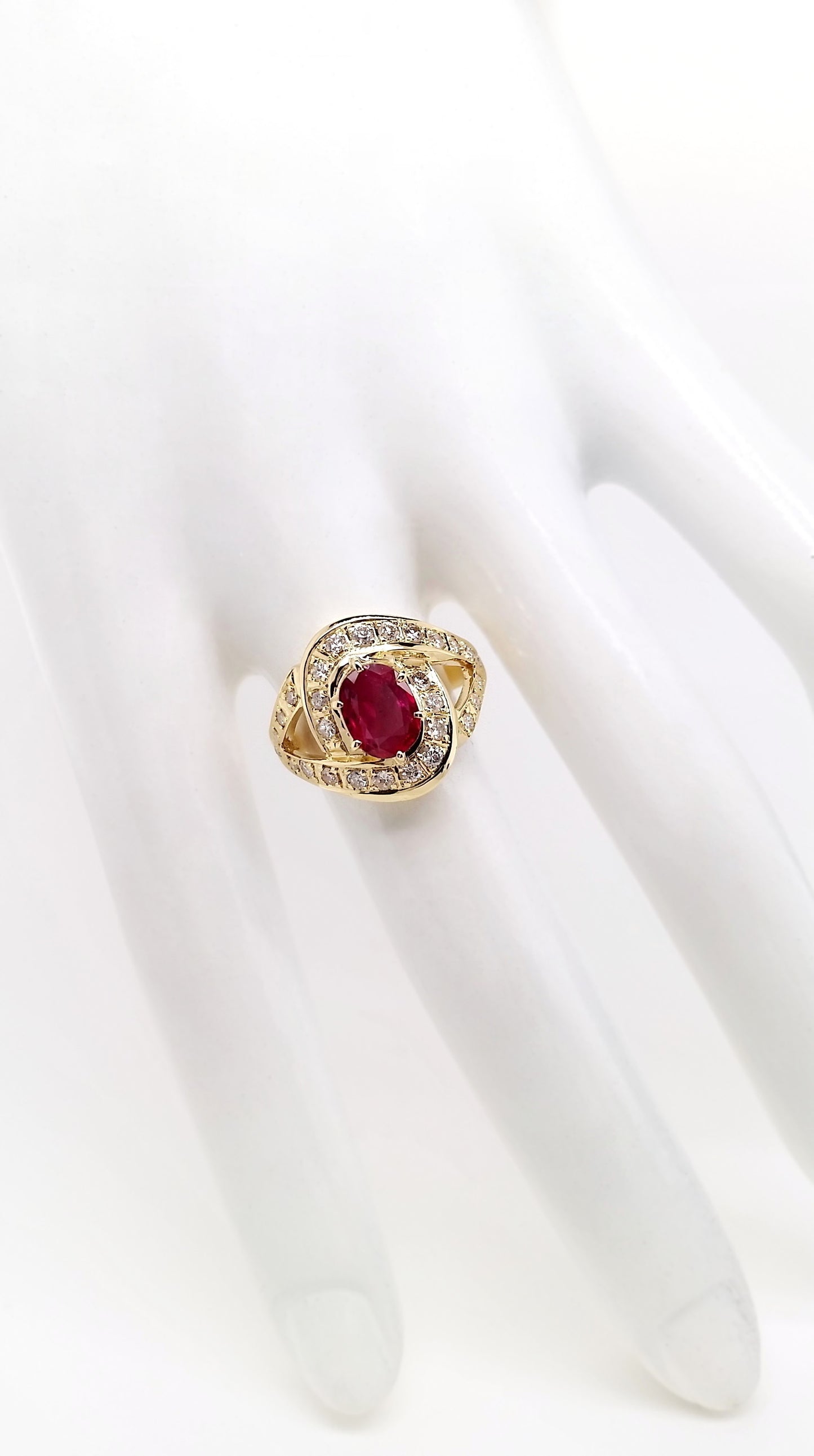 1.10ct NATURAL RUBY accented by 0.60ct NATURAL DIAMONDS set with 18K Yellow Gold Ring - SALE