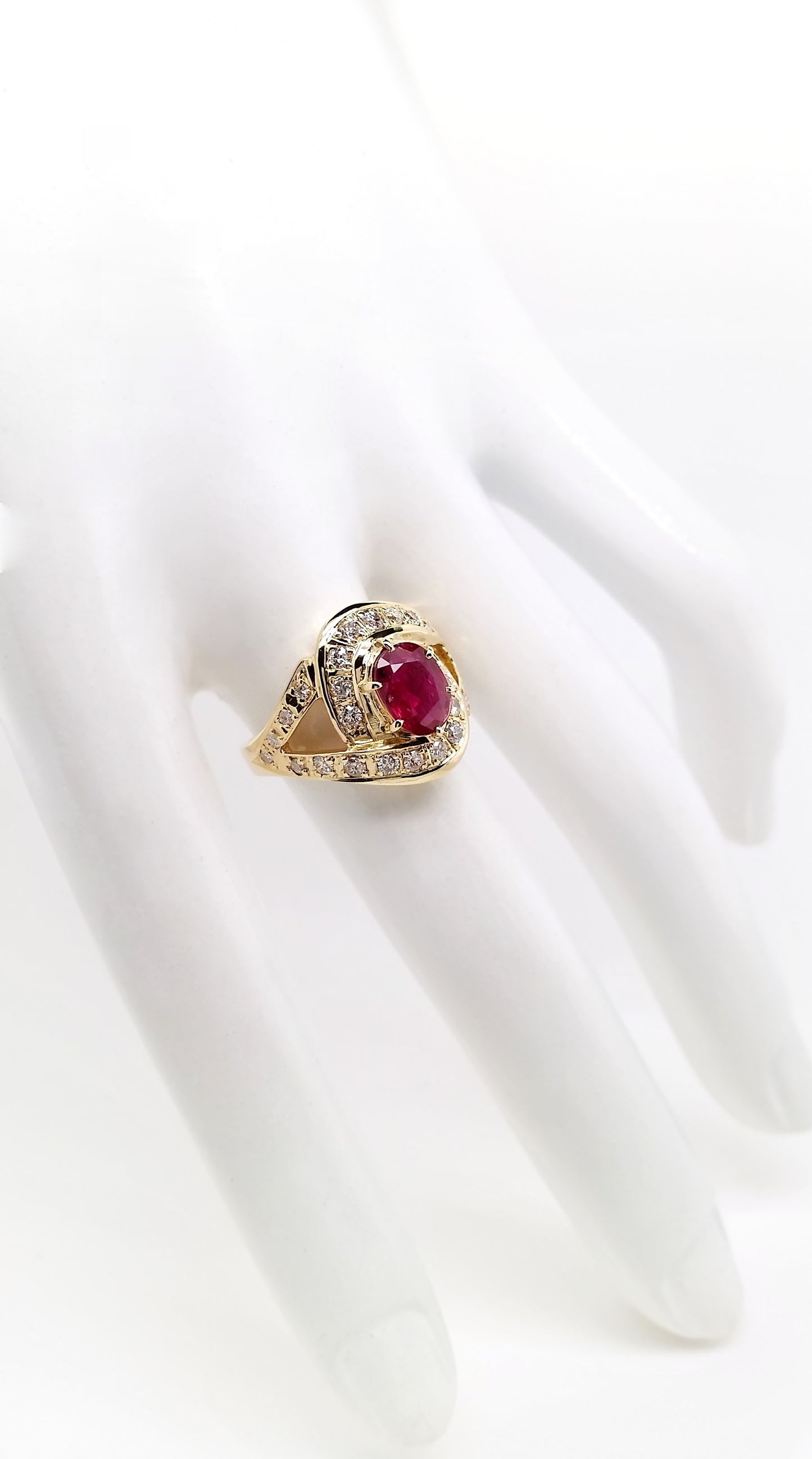 1.10ct NATURAL RUBY accented by 0.60ct NATURAL DIAMONDS set with 18K Yellow Gold Ring - SALE