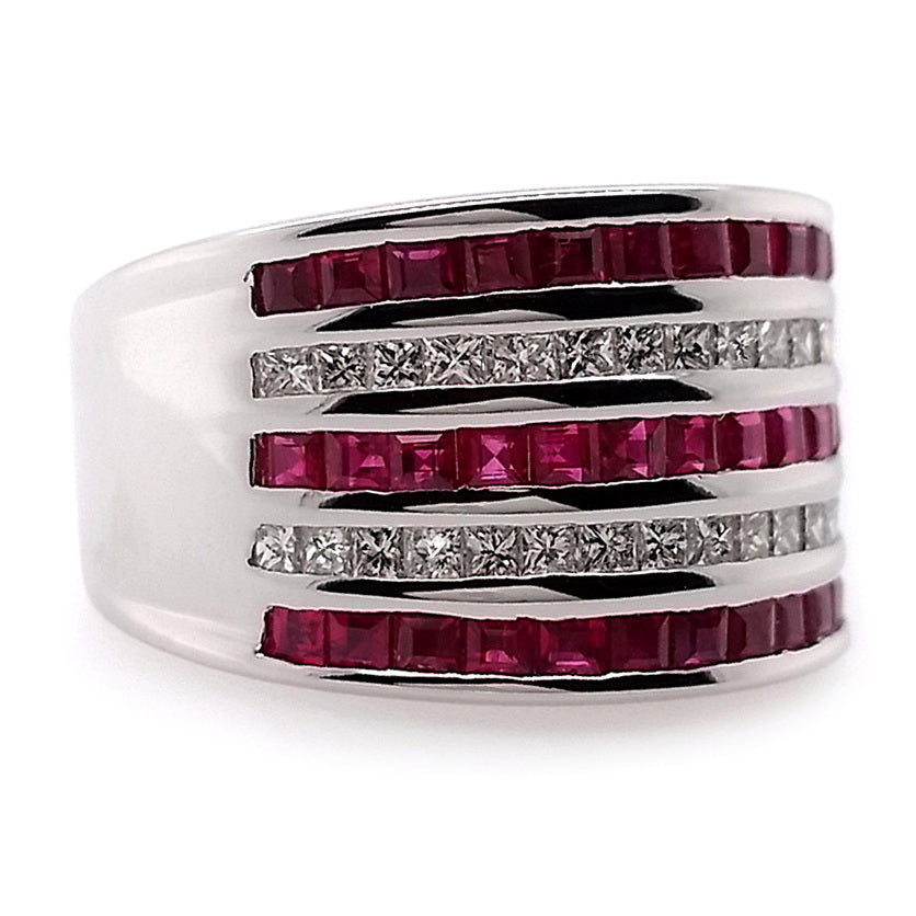 2.17ct NATURAL BURMA RUBIES and 0.59ct NATURAL DIAMONDS Ring set with 18K White Gold - SALE.