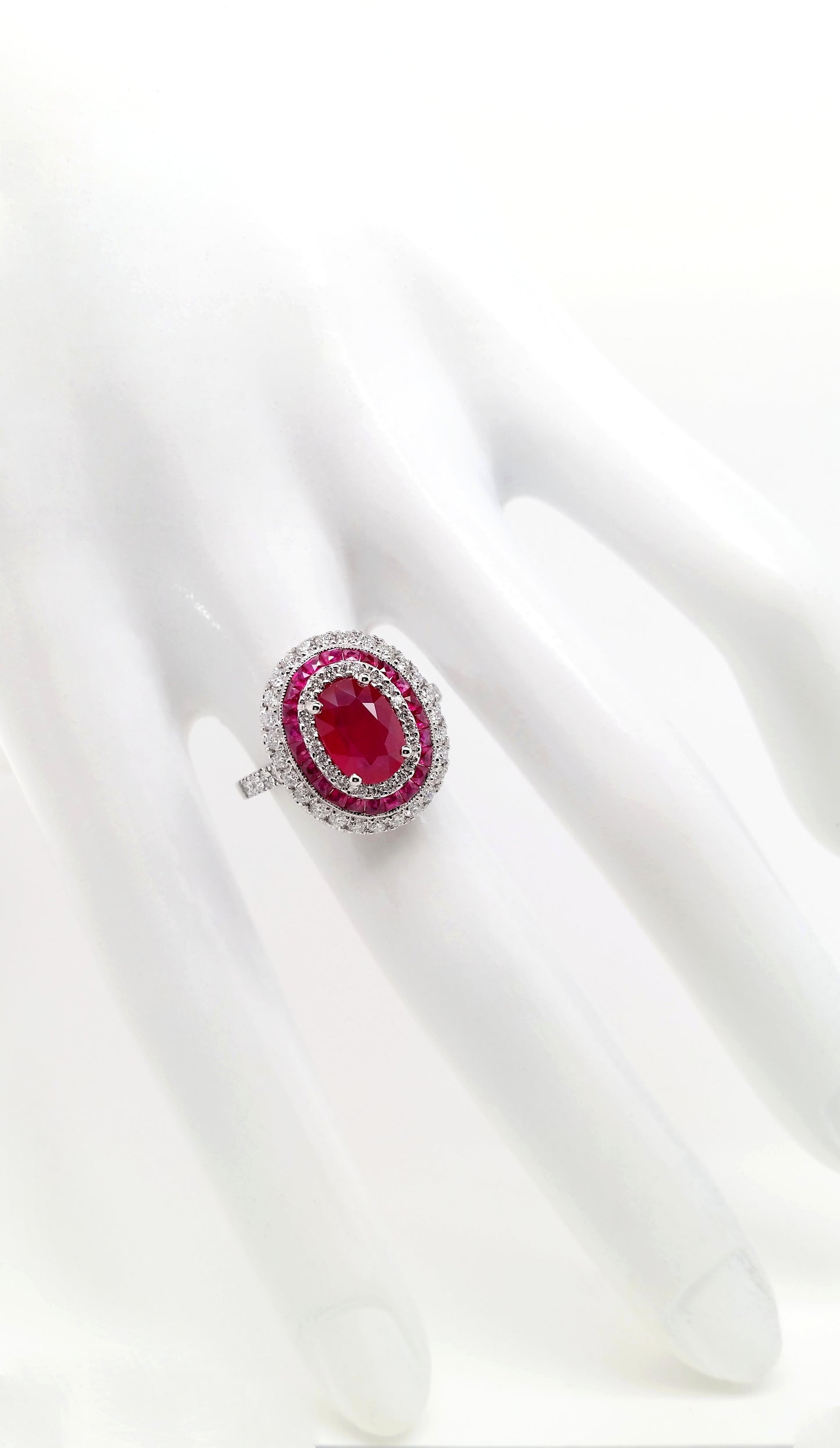 3.19ct NATURAL RUBIES and 0.74ct NATURAL DIAMONDS set with 18K White Gold Ring - SALE