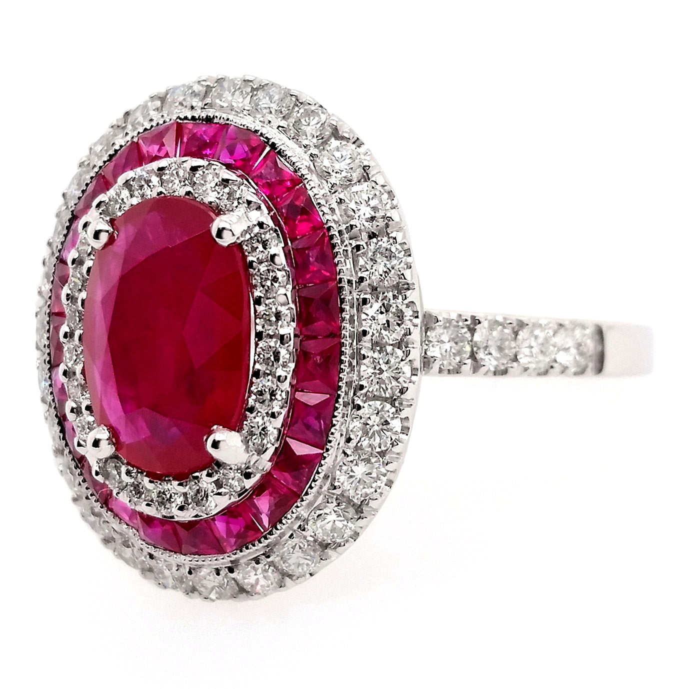 3.19ct NATURAL RUBIES and 0.74ct NATURAL DIAMONDS set with 18K White Gold Ring - SALE