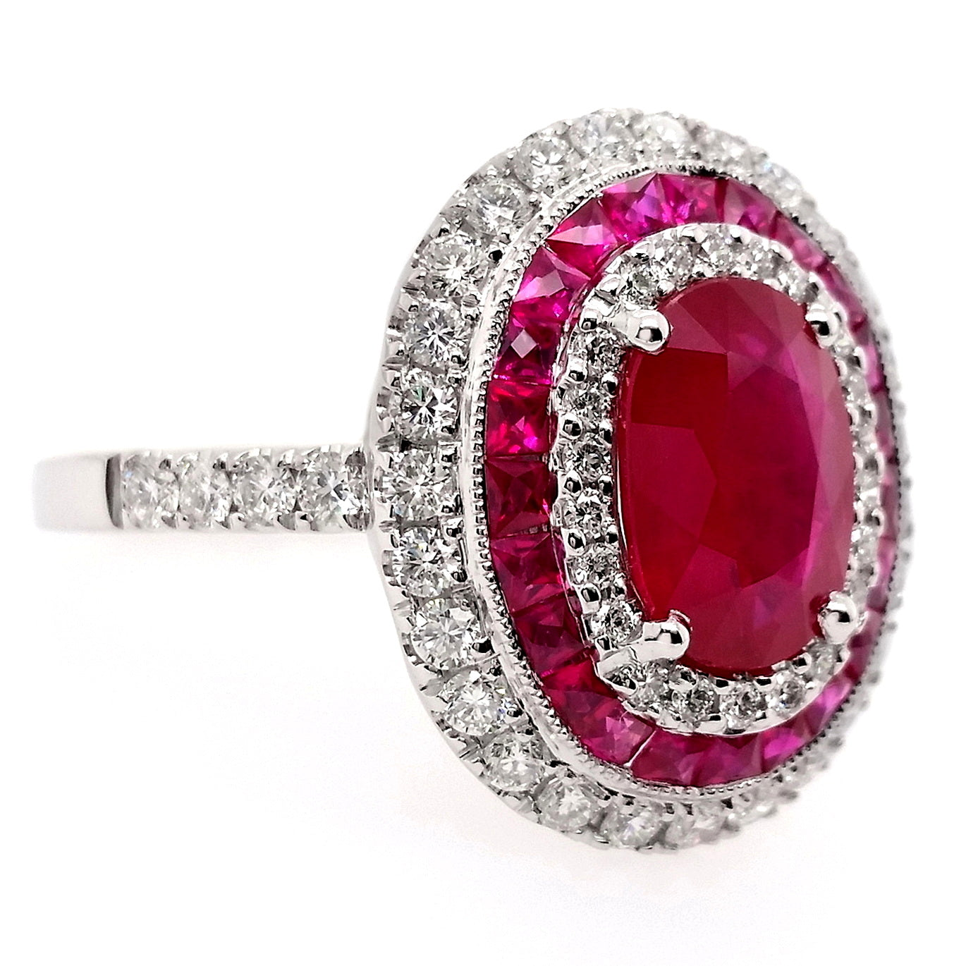 3.19ct NATURAL RUBIES and 0.74ct NATURAL DIAMONDS set with 18K White Gold Ring - SALE