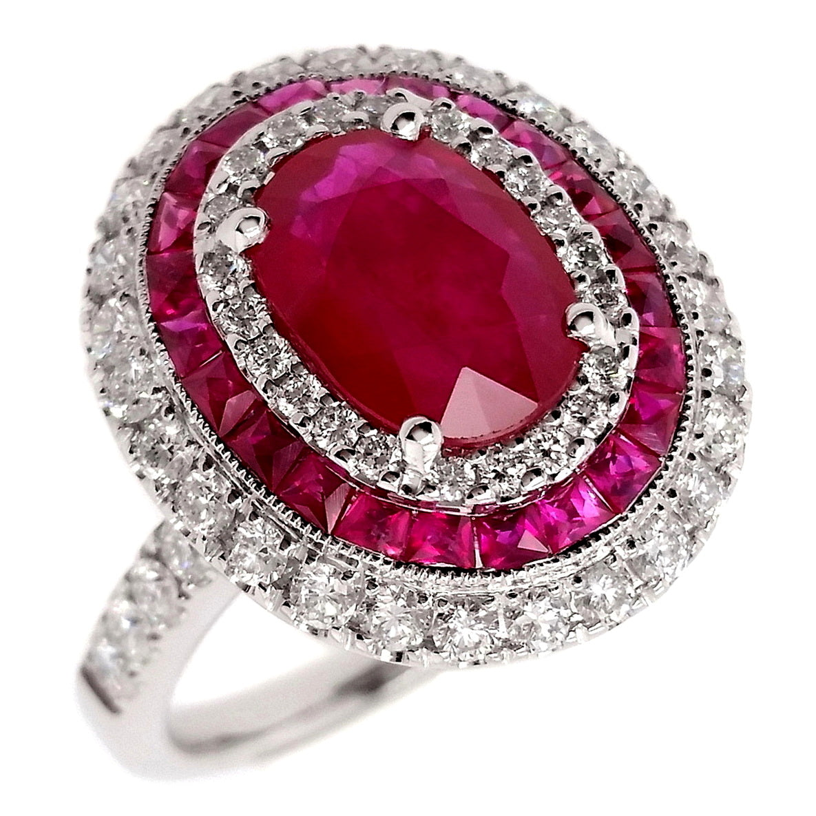 3.19ct NATURAL RUBIES and 0.74ct NATURAL DIAMONDS set with 18K White Gold Ring - SALE