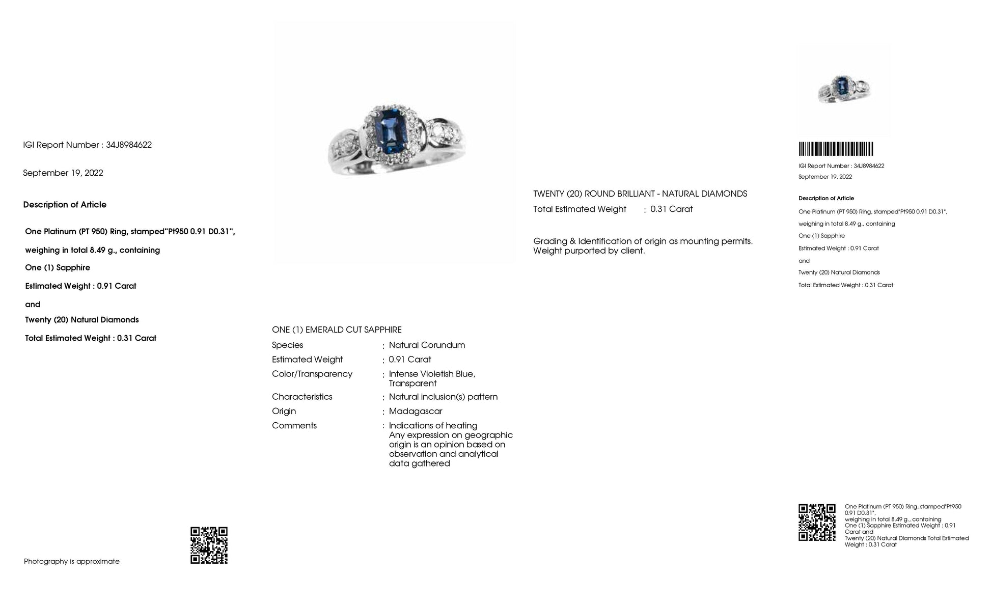 0.91ct NATURAL MADAGASCAR SAPPHIRE and 0.31ct NATURAL DIAMONDS Ring - SALE.