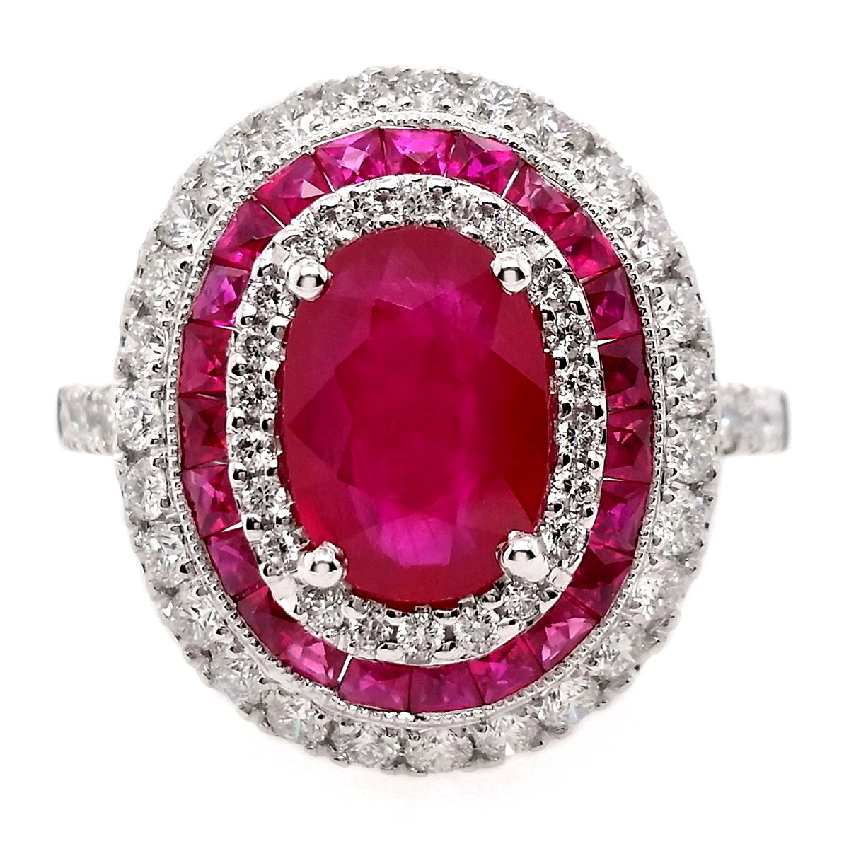 3.19ct NATURAL RUBIES and 0.74ct NATURAL DIAMONDS set with 18K White Gold Ring - SALE