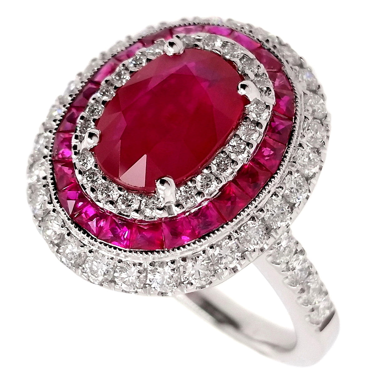 3.19ct NATURAL RUBIES and 0.74ct NATURAL DIAMONDS set with 18K White Gold Ring - SALE