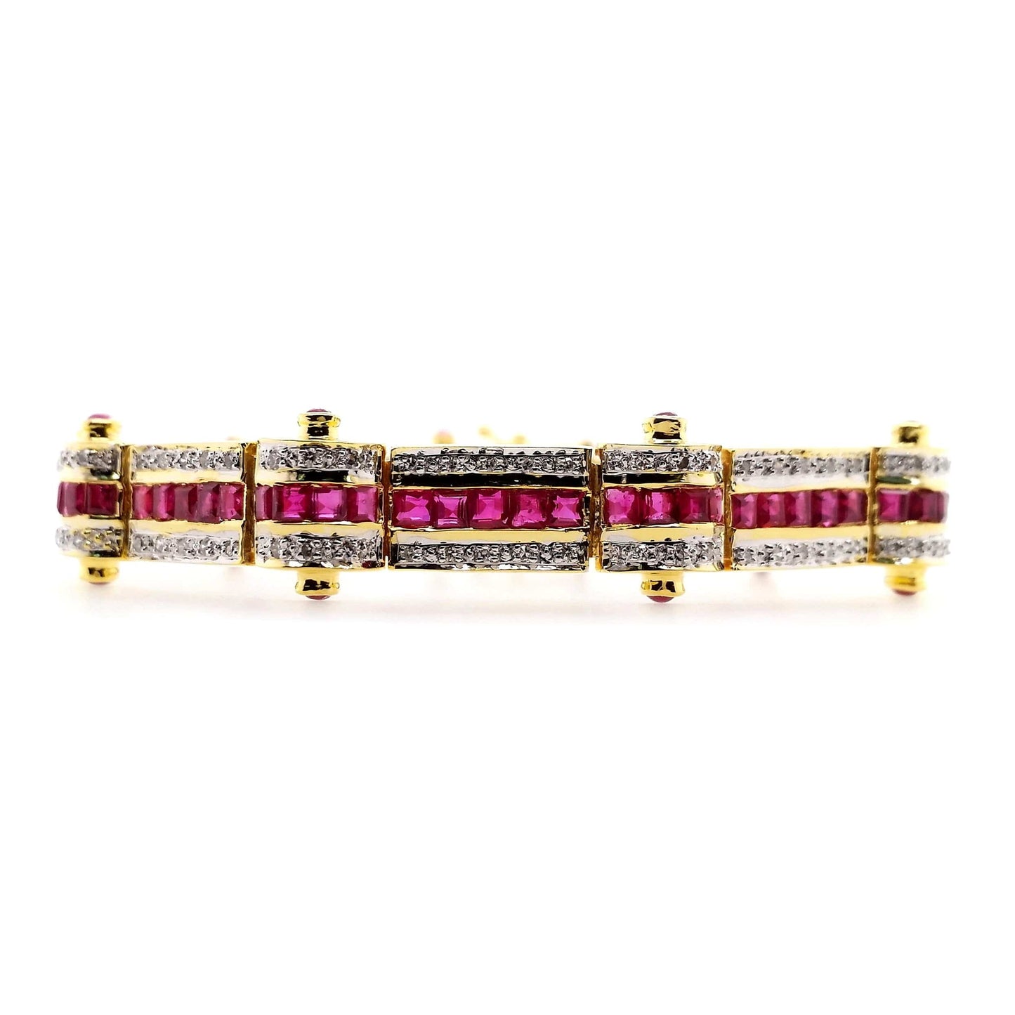 8.70ct NATURAL RUBIES and 0.72ct NATURAL DIAMONDS Bracelet set with 18K Yellow & White Gold.